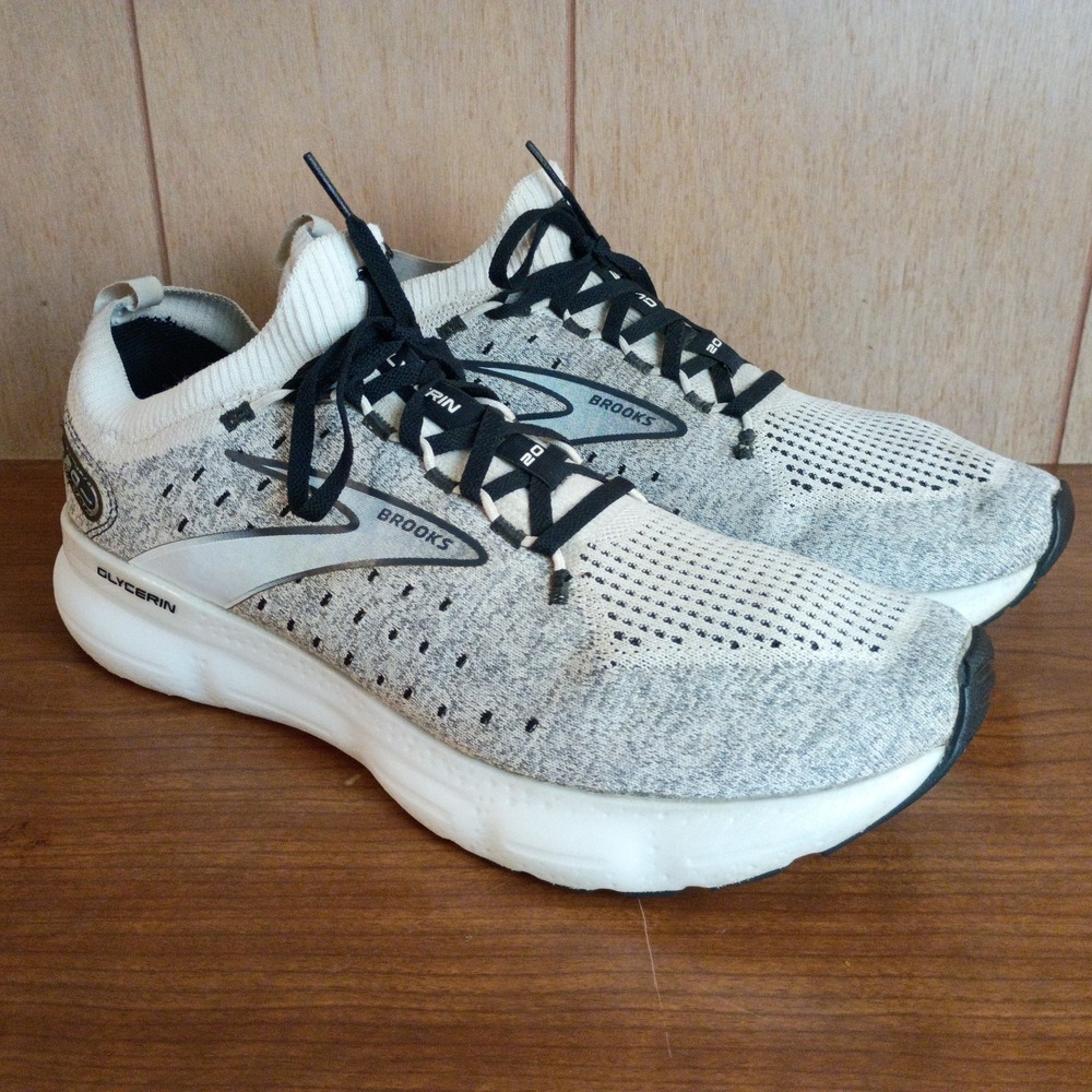 Brooks Mens 12.5 Glycerin StealthFit 20 White Gray Running Shoes Athletic